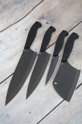 Набор цельнометаллических кухонных ножей из 3 ножей и 1 тяпки из стали х12мф рукоять G10 Набор цельнометаллических кухонных ножей из 3 ножей и 1 тяпки из стали х12мф рукоять G10