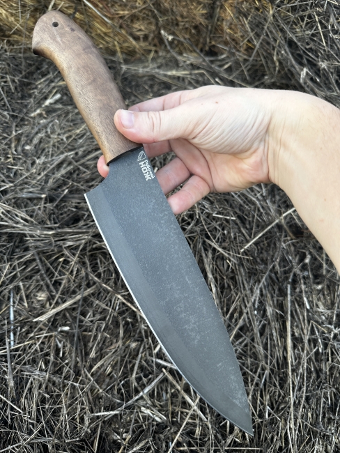 Шеф нож № 13 сталь х12мф рукоять кавказский орех 